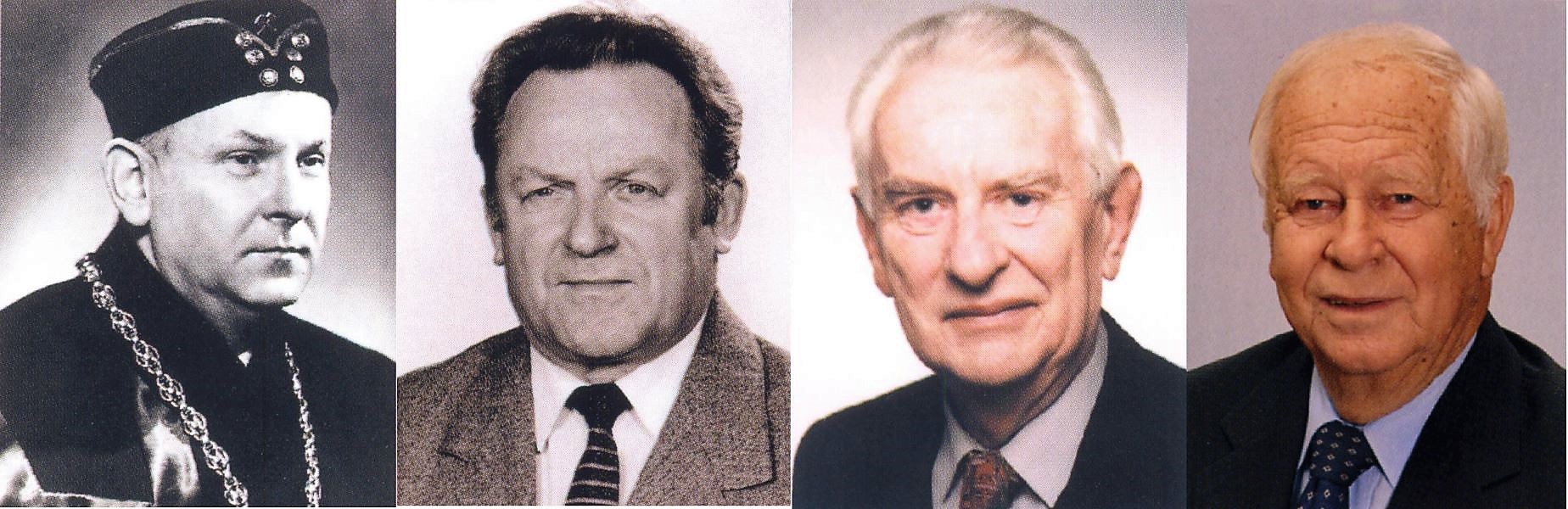 Galerie vedoucích (zleva: 1963-1974 prof. Mydlarčík, 1974-1980 prof. Mynář, 1980-1989 prof. Vnuk, 1989-2004 prof. Dejl)